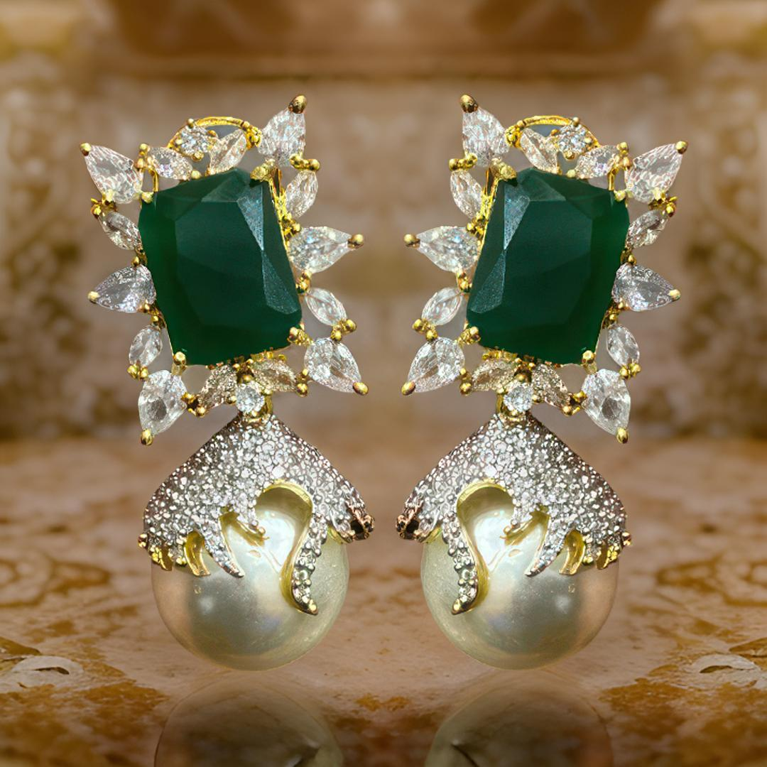 Dazzle with these exquisite green and pearl earrings