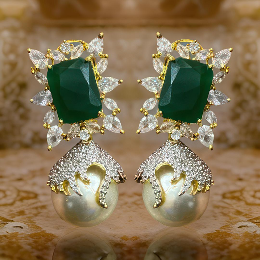 Dazzle with these exquisite green and pearl earrings